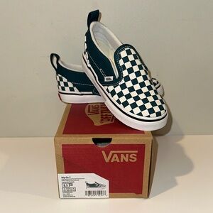 Vans Kids Slip-On Sneakers - Green and White Checkered